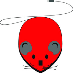 Red mouse with USB wire