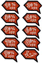 セールやバーゲンで使える手描きの割引タグアイコン