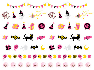 ハロウィンのジャック オ ランタンや風船やお菓子や幽霊のセットイラスト Balloon Wall Mural Ballo Third Stone