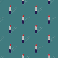 seamless pattern red lipstick on green background