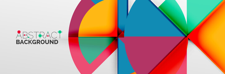 Obraz premium Bright color circles, abstract round shapes and triangles composition with shadow effects. Vector modern geometric design template