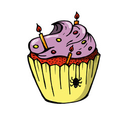 Halloween cupcake with purple cream and candles