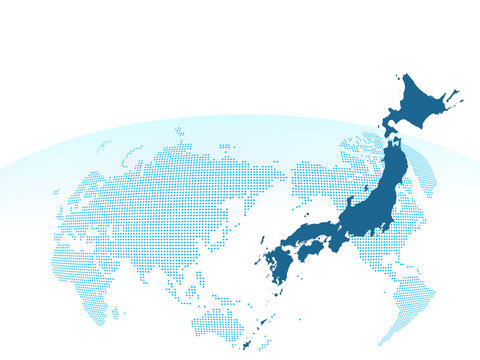 世界地図と日本列島を配しグローバルなビジネス背景