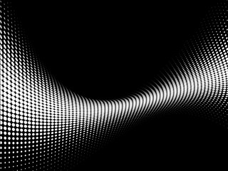 
Abstract halftone wave. Halftone abstract dots on black background 