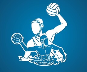 Group of water polo players  action cartoon graphic vector