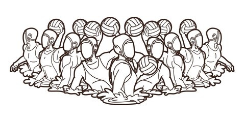 Fototapeta na wymiar Group of water polo players action cartoon graphic vector