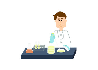 培養作業中の白衣の男性研究者