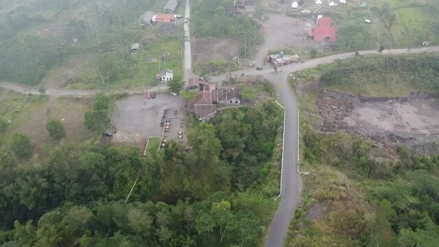 aerial footage of around the slopes of Mount Merapi Yogyakarta