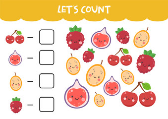 Counting game with cute colorful fruits