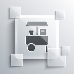Grey Fast street food cart icon isolated on grey background. Urban kiosk. Square glass panels. Vector.