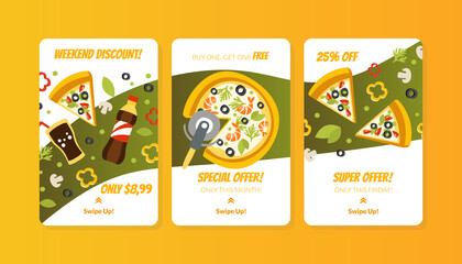 Pizza Landing Page Templates Collection, Traditional Italian Food Special Offer, Food Menu, Restaurant, Cafe Design Element, Coupon, Leaflet, Flyer Vector Illustration