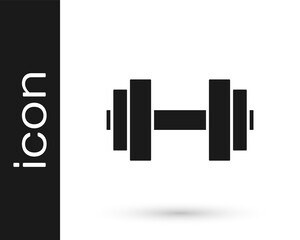 Black Dumbbell icon isolated on white background. Muscle lifting icon, fitness barbell, gym, sports equipment, exercise bumbbell. Vector.