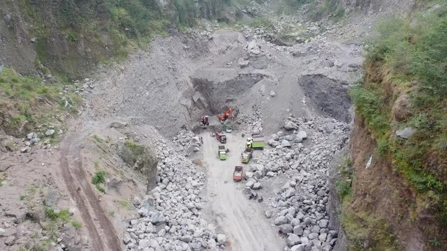 aerial footage of volcanic ravines on the slopes of Mount Merapi
