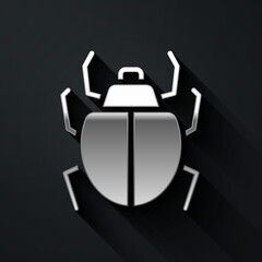 Silver Mite icon isolated on black background. Long shadow style. Vector.