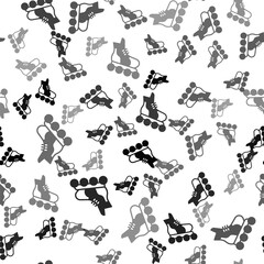 Black Roller skate icon isolated seamless pattern on white background. Vector.