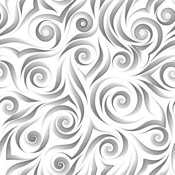 Stock vector black seamless pattern.Abstract texture from graceful lines on a white background.Texture for wrapping paper or fabric.