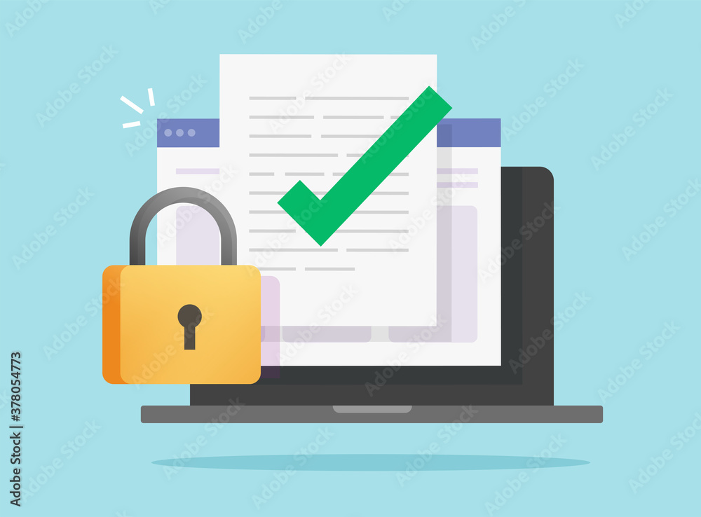 Poster document data secure confidential online access locked on laptop computer vector or internet web tex