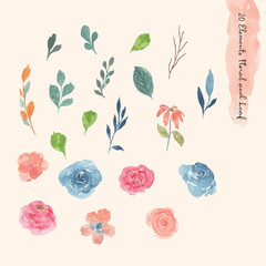 20 Elements of Blue Rose with Peach Pastel Background