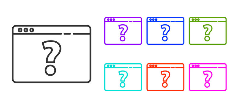 Black line Browser with question mark icon isolated on white background. Internet communication protocol. Set icons colorful. Vector Illustration.