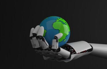 World globe on robot hand