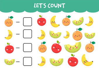 Counting game with cute colorful fruits
