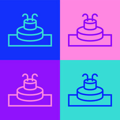 Pop art line Fountain icon isolated on color background. Vector.