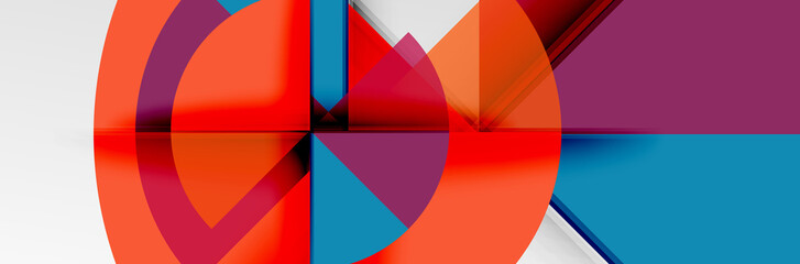 Bright color circles, abstract round shapes and triangles composition with shadow effects. Vector modern geometric design template