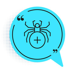 Black line Spider icon isolated on white background. Happy Halloween party. Blue speech bubble symbol. Vector.