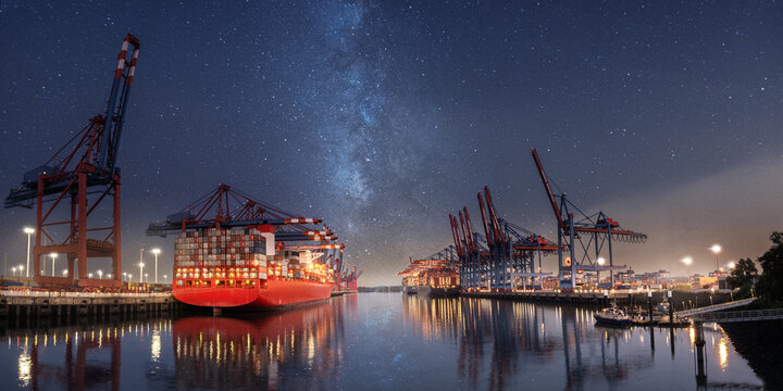 Hamburg Container Hafen bei Nacht 