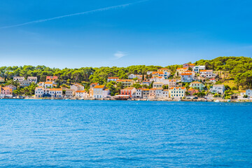 Fototapeta na wymiar Town of Mali Losinj on the island of Losinj, Adriatic coast in Croatia, touristic destination, sunny summer day