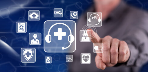 Man touching an online medical support concept