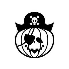 halloween pumpkin with pirate hat and patch line style icon