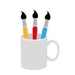 brush and mug, white background vector illustration