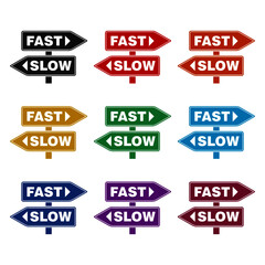 Street Sign the Direction Way Slow Fast icon, color set
