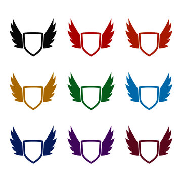 Wings with shield icon, color set