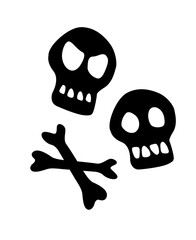 Skulls and crossbones black silhouette. Vector illustration Isolated on white background. Theme of Halloween or pirates