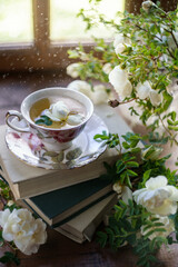 cup of tea with flowers