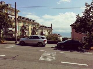 Hillside apartment buildings in Switzerland