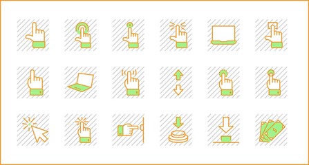 Click Set of Buttons related Vector Icons. Contains such Icons as Cursor, Mouse, Hand, Index Finger, Arrow and more. Editable Stroke. 32x32 Pixel Perfect