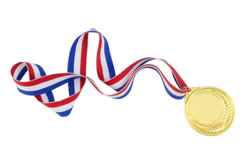 Gold medal with ribbon isolated on white background