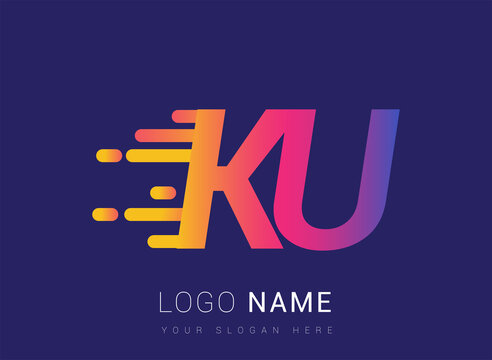 Initial Letter KU speed Logo Design template, logotype company name colored yellow, magenta and blue.for business and company identity.