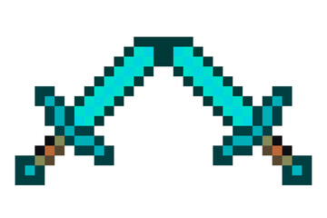 Fototapeta premium Pixel arsenal templates for printing. The concept of games weapon. Pixel ax, pickaxe. Vector illustration EPS 10
