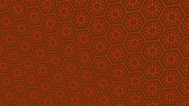 Color pattern with geometric shapes on a minimal black background, horizontally and vertically inclined, initially from the left then moving to the right, composed of geometric shapes.
