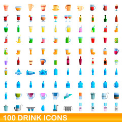 Fototapeta premium 100 drink icons set. Cartoon illustration of 100 drink icons vector set isolated on white background