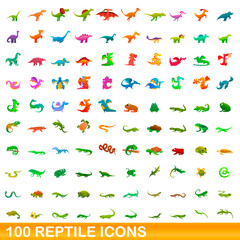 100 reptile icons set. Cartoon illustration of 100 reptile icons vector set isolated on white background