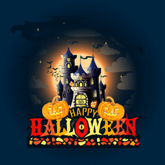 Colorful vector illustration for celebrating Halloween. An invitation or poster template.