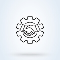 Smart Contract Setup Gear sign icon or logo line. Smart Contract  concept. Business contract and handshake outline vector illustration.