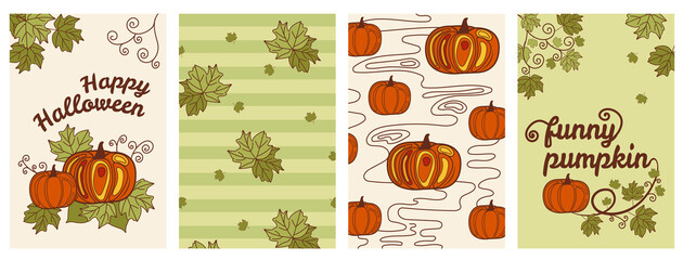 Collection of vector autumn cards. Background with pumpkins. Vector design for poster, flyer and web.