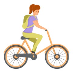 Fototapeta na wymiar Girl ride school bike icon. Cartoon of girl ride school bike vector icon for web design isolated on white background