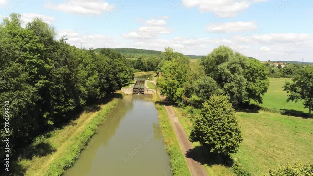 Poster Canal du nivernais en Bourgogne, vue aérienne